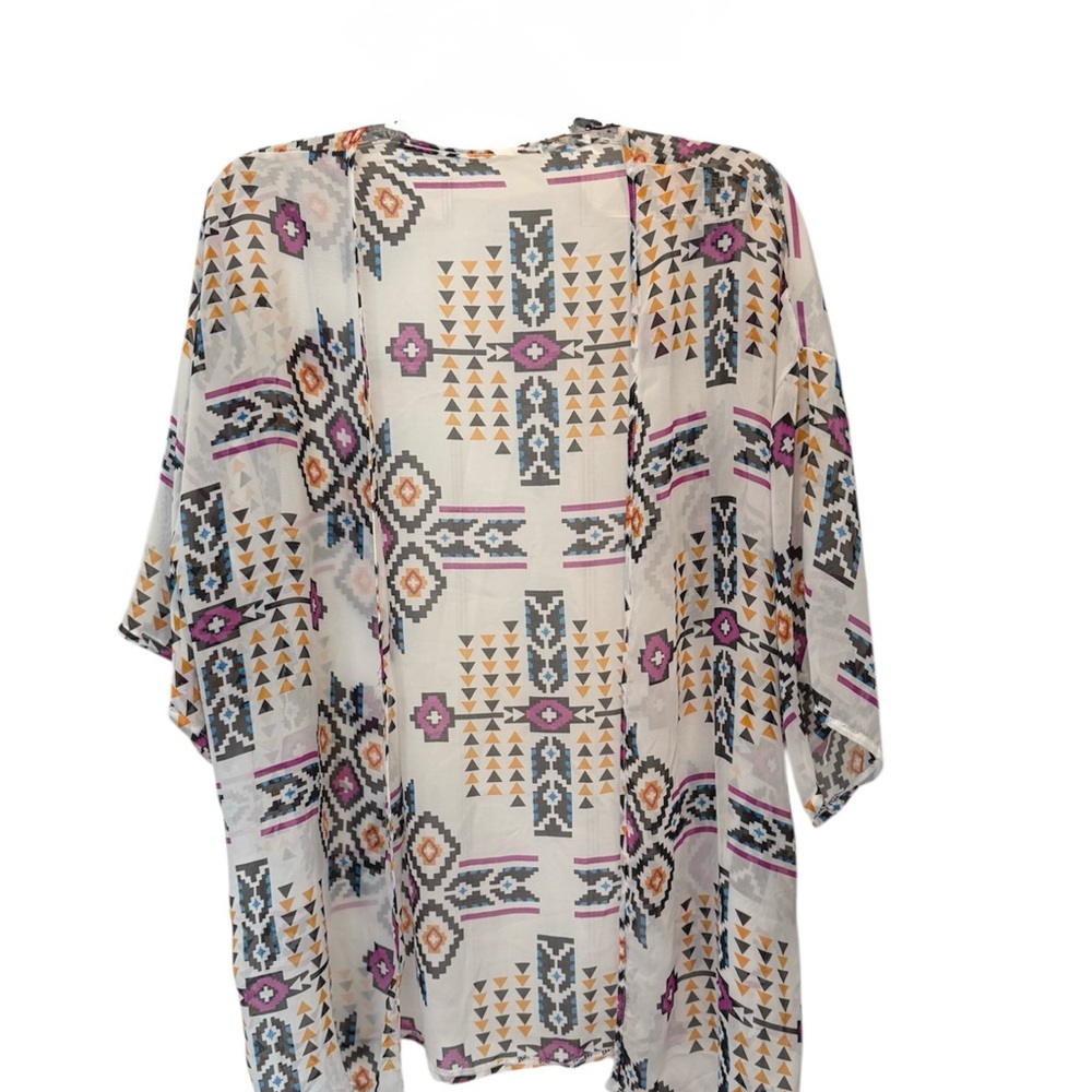 Geometric Patterned Sheer Kimono / Cover Up